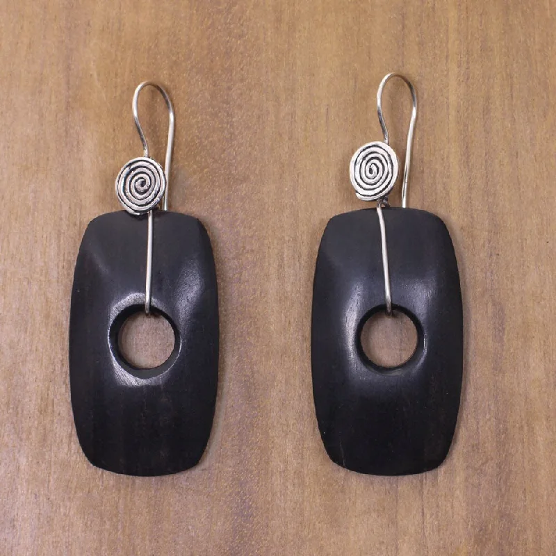 Handmade Sterling Silver Ebony Wood 'Tonga Tornado' Earrings (Indonesia)