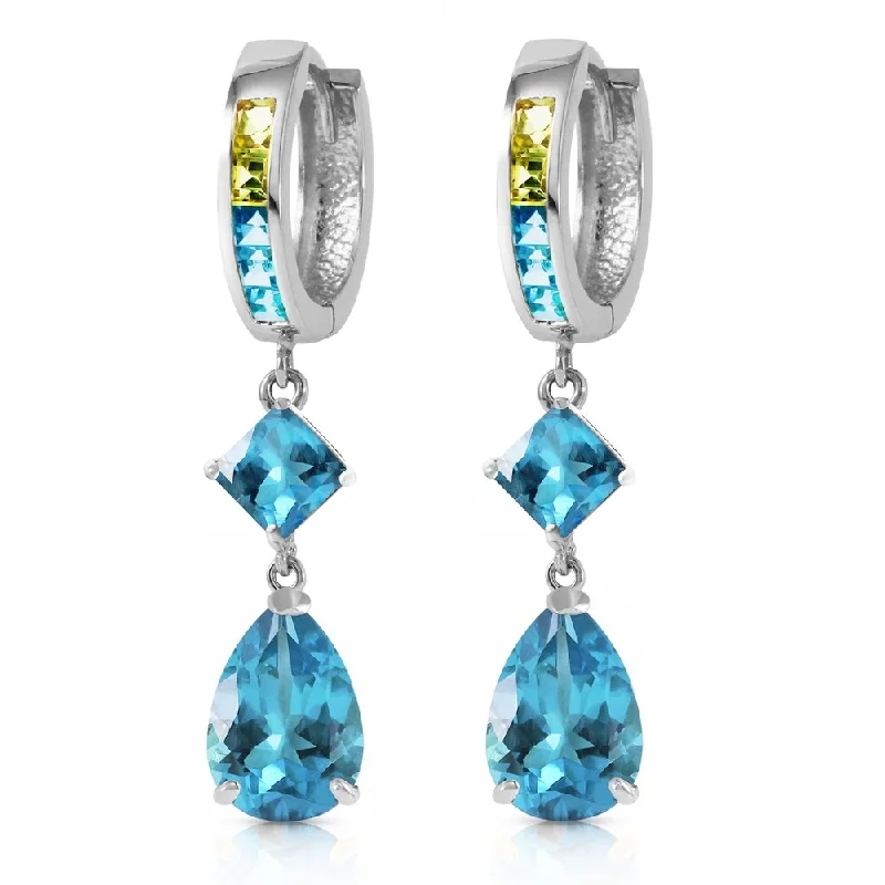 5.37 CTW 14K Solid White Gold Huggie Earrings Peridot Blue Topaz