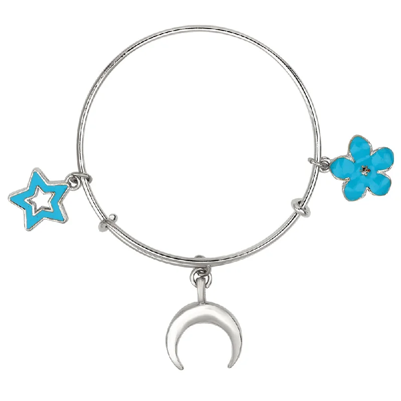 Mahi Star, Floral & Moon Shaped Enamel Work Charm Bracelet with Rhodium Plated for Girls  (BRK1100894R)