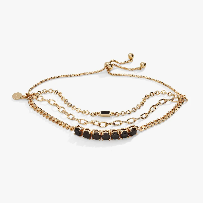 Layered Bolo Stack Bracelet, Jet Crystal