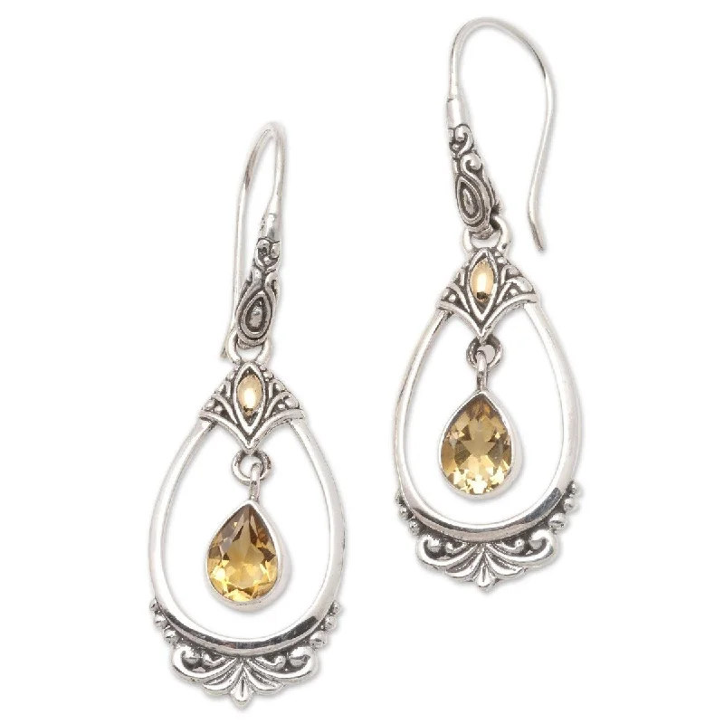 NOVICA Victoriana, Gold-accented citrine dangle earrings - 2L*0.6W