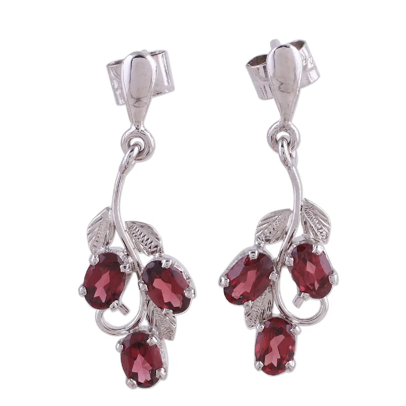 Sterling Silver Deep Red Wine Garnet Earrings