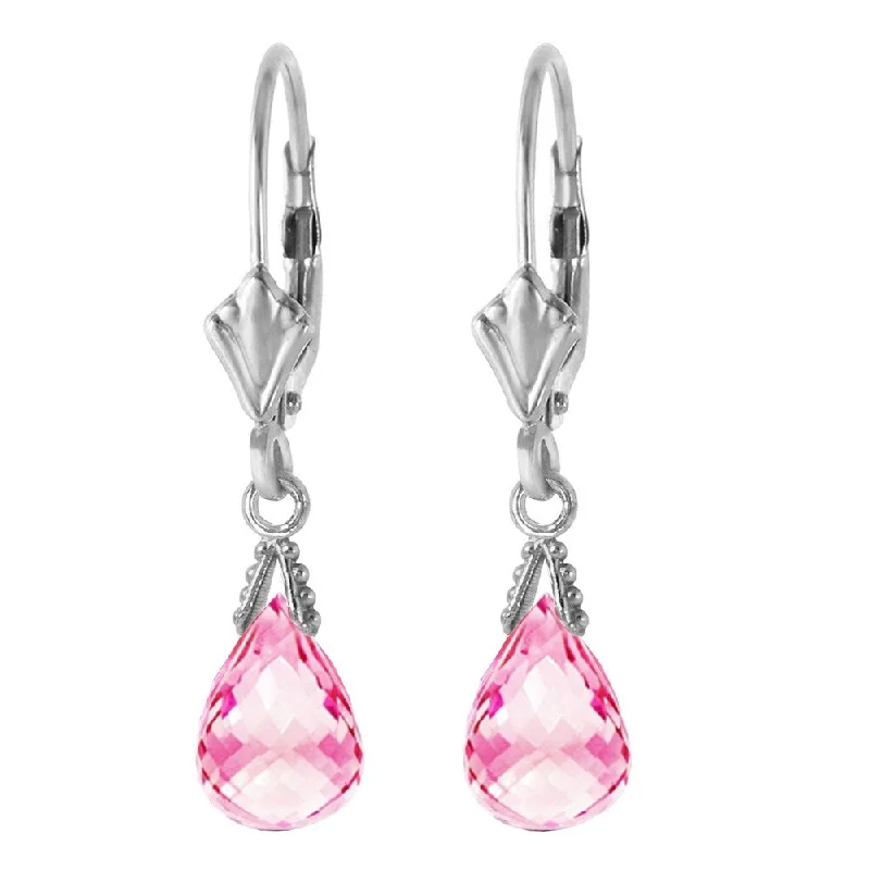 4.5 Carat 14K Solid White Gold Leverback Earrings Briolette Pink Topaz