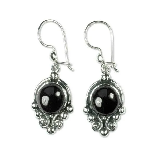 Handmade Praise Love Black Spinel Sterling Silver Earrings (Guatemala) - 0.6" x 1.7"