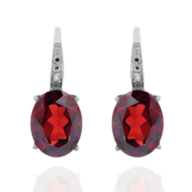 925 Sterling Silver Red Garnet and Diamond Earrings