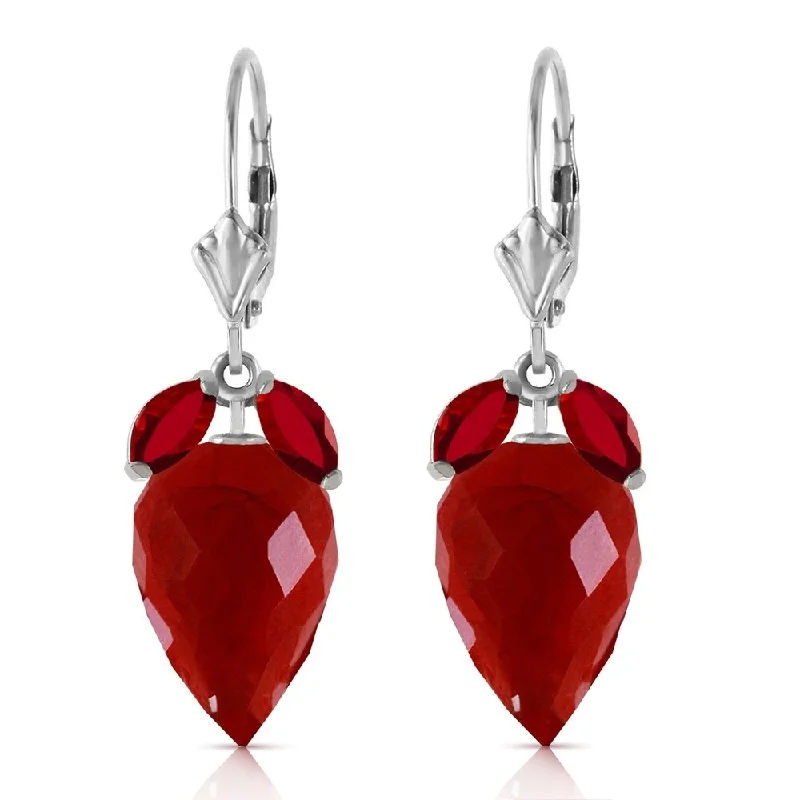 27.1 Carat 14K Solid White Gold Earrings Pointy Briolette Ruby