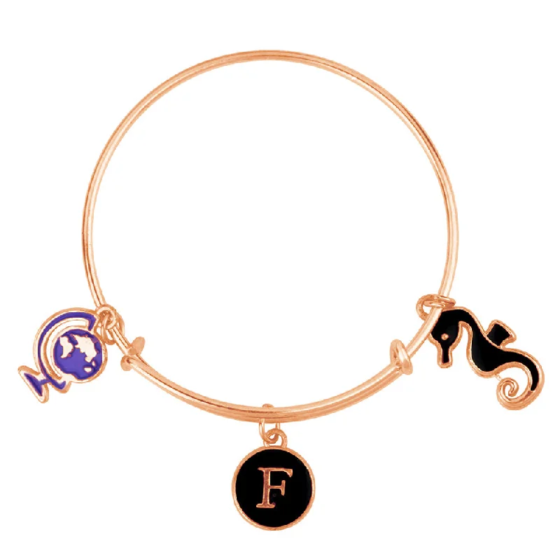 Mahi F Letter & Sea Horse Shaped Rose Gold Plated Enamel Work Charms Kids Bracelets for Kids (BRK1100973Z)