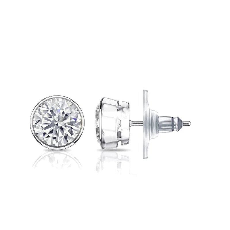 Auriya 14k Gold GIA Certified 4.00 carat TDW Secure-Lock Bezel Set Round Diamond Stud Earrings