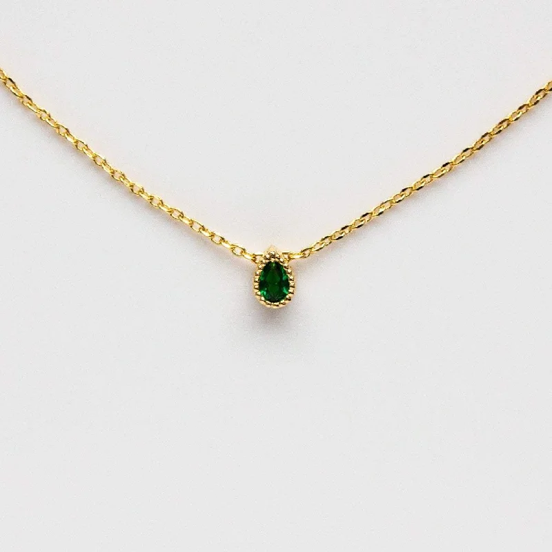 Emerald Tiny Teardrop Necklace