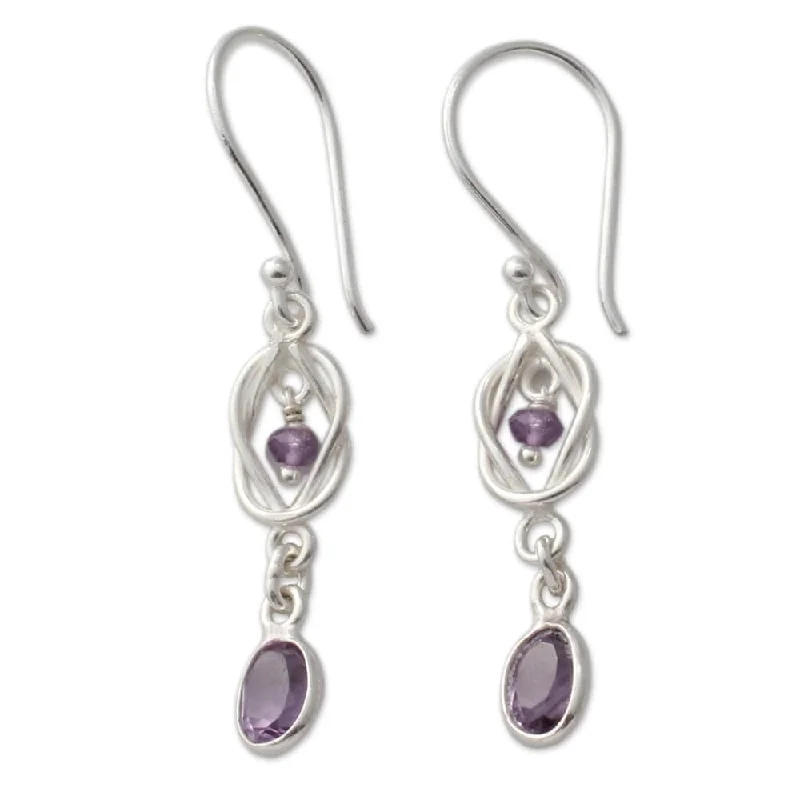 NOVICA Sterling Silver 'Violet Knot' Amethyst Earrings - 1.8*0.3