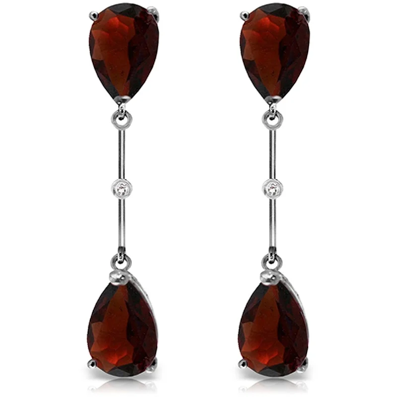 14K White Gold Diamonds & Garnets Dangling Gemstone Earrings