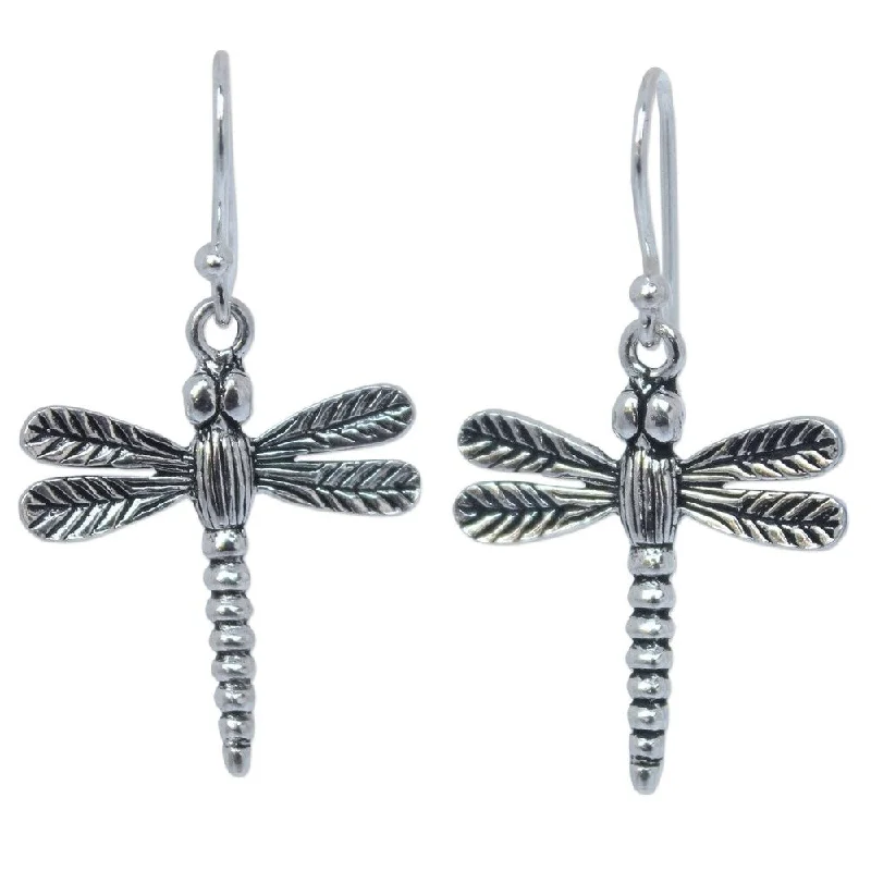 Handmade Mekong Dragonflies Sterling Silver Dangle Earrings (Thailand)