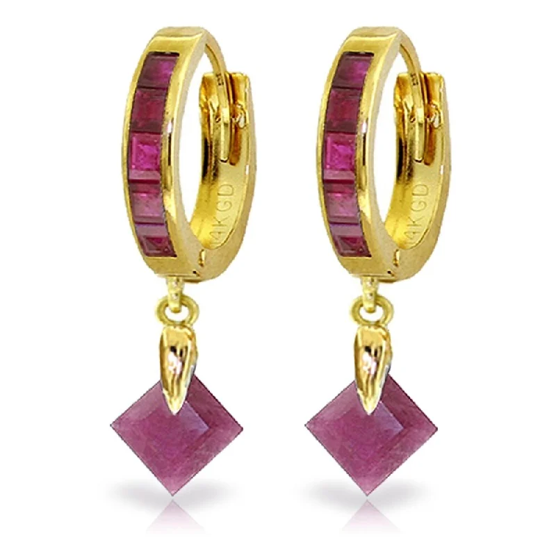 3.7 Carat 14K Solid Gold Hoop Earrings Dangling Ruby