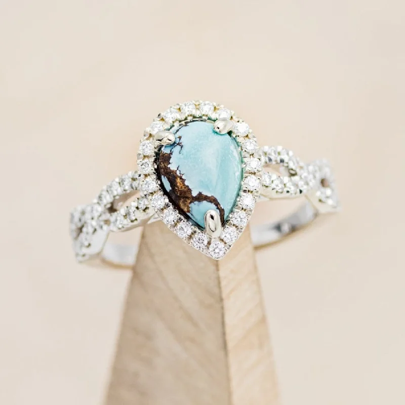 "BRIDGETTE" - PEAR CUT TURQUOISE ENGAGEMENT RING WITH DIAMOND HALO & ACCENTS