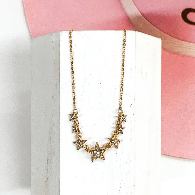 Simple Chain Necklace and Star Charms with Clear Crystals in Gold