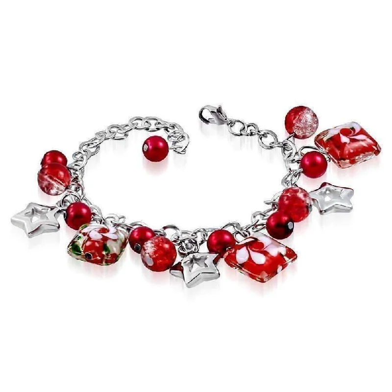 Starfire Glass Bead & Silver Star Charm Bracelet