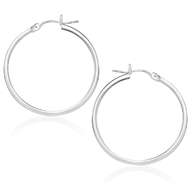 14k White Gold Polished Hoop Earrings (25 mm)