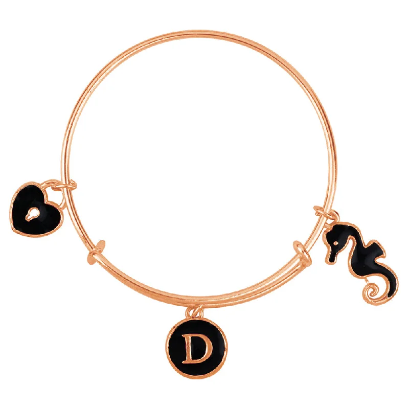 Mahi D Letter Lock & Sea Horse Shaped Rose Gold Plated Enamel Work Charms Kids Bracelets for Kids (BRK1100975Z)