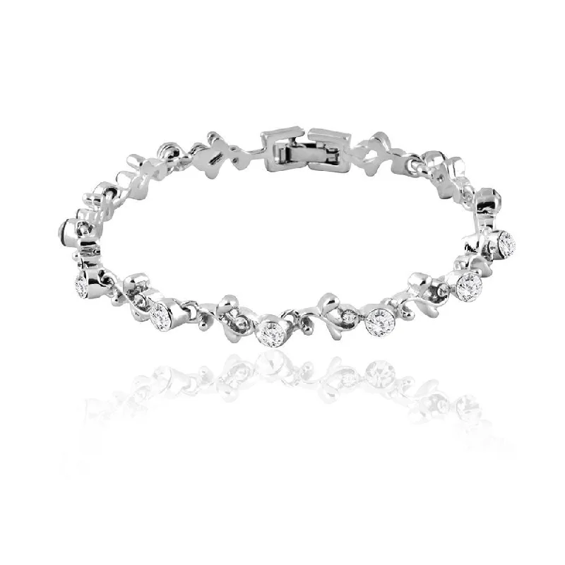 Mahi Rhodium Plated Flower Garland Bracelet With Crystal For Women