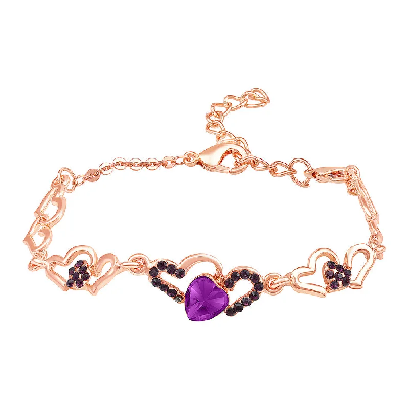 Mahi Valentine Special Lovely Purple Heart Link Bracelet with Glittering Crystal stones for Girls (BR1100485ZPur)