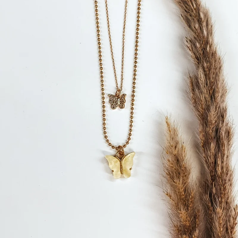 Double Layered Butterfly Gold Necklace in Yellow