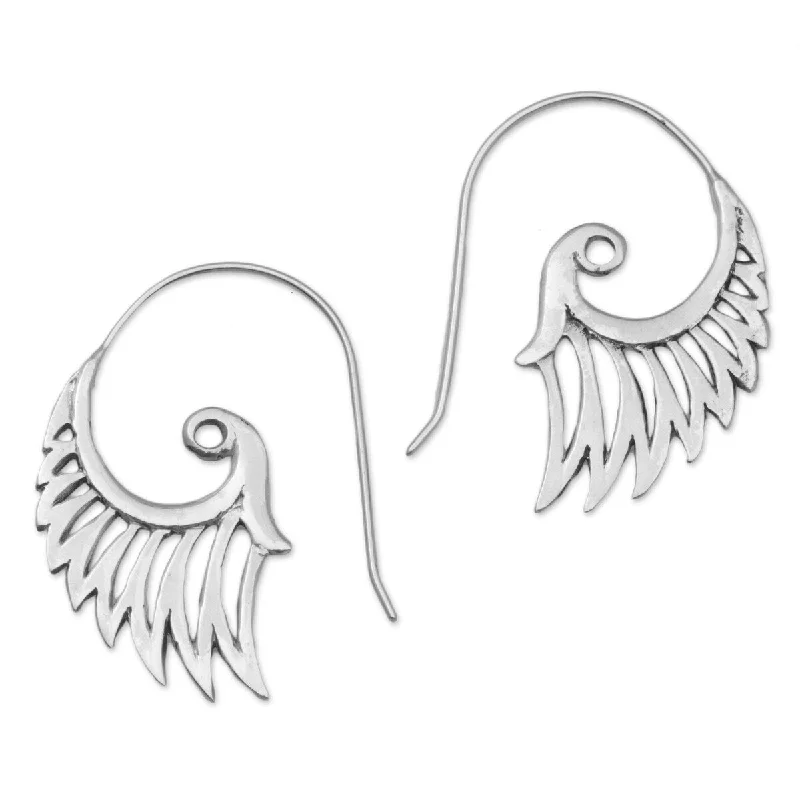 NOVICA Handmade Sterling Silver Winged Beauty Earrings (Indonesia) - 0.8