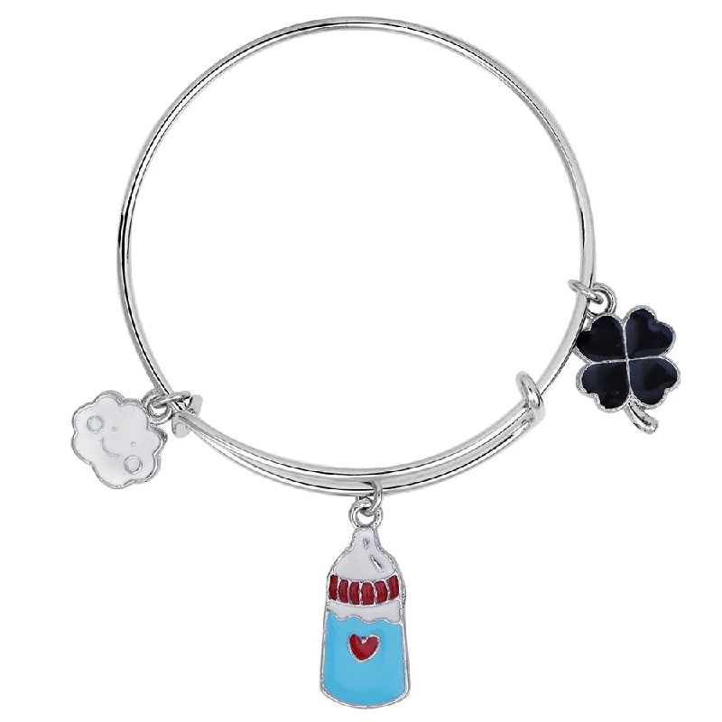 Mahi Floral, Bottle & Cloud Shaped Enamel Work Charm Bracelet with Rhodium Plated for Girls (BRK1100889R)