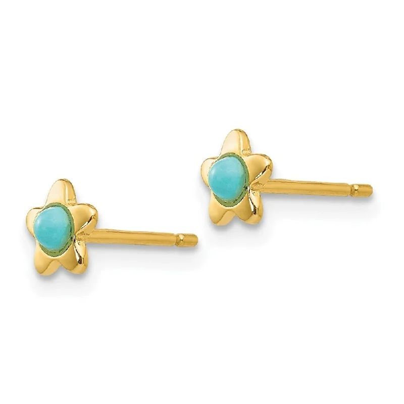 Diamond2Deal 14k Yellow Gold Polished Turquoise Star Post Stud Earrings (L-5mm, W-5mm)