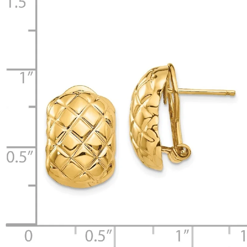 Diamond2Deal 14K Yellow Gold Quilted Omega Back Earrings (L-17 mm, W-11 mm)