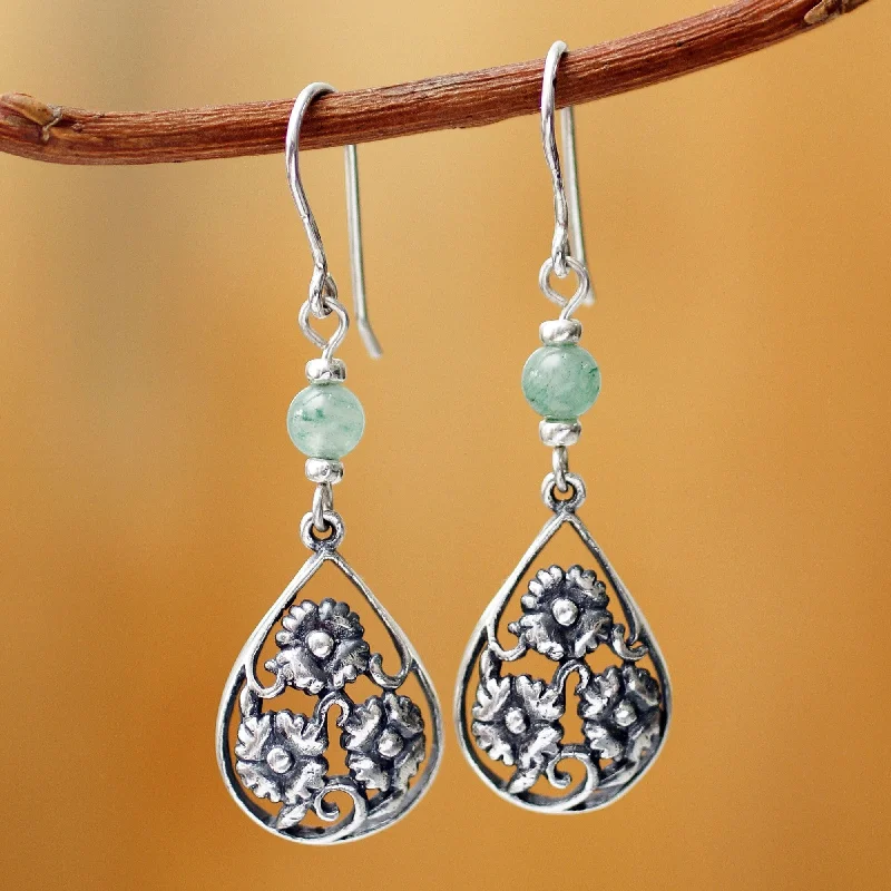 Dewdrop Blooms Aventurine Sterling Silver Earrings (Peru)