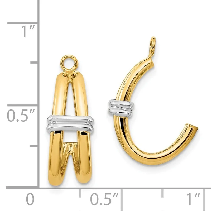 Diamond2Deal 14k Two-tone Gold Polished Double J-Hoop Earrings Jackets (L-21mm, W-12mm)