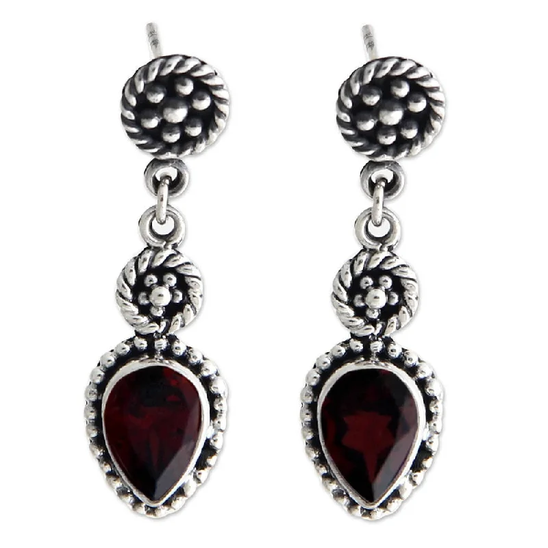 Handmade Sterling Silver 'Balinese Jackfruit' Garnet Earrings (Indonesia)