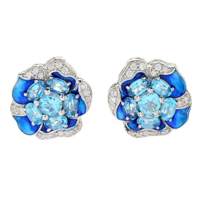 Dallas Prince Sterling Silver Gemstone & Enamel Flower Stud Earrings. Collection: Garden Party