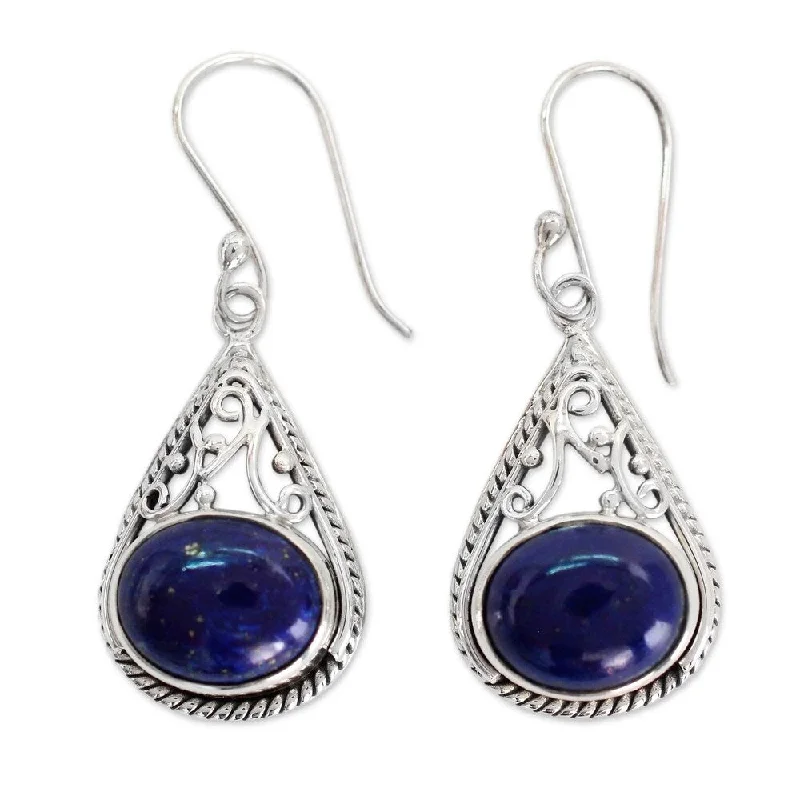 NOVICA Handmade Sterling Silver Royal Grandeur Lapis Lazuli Earrings (India)