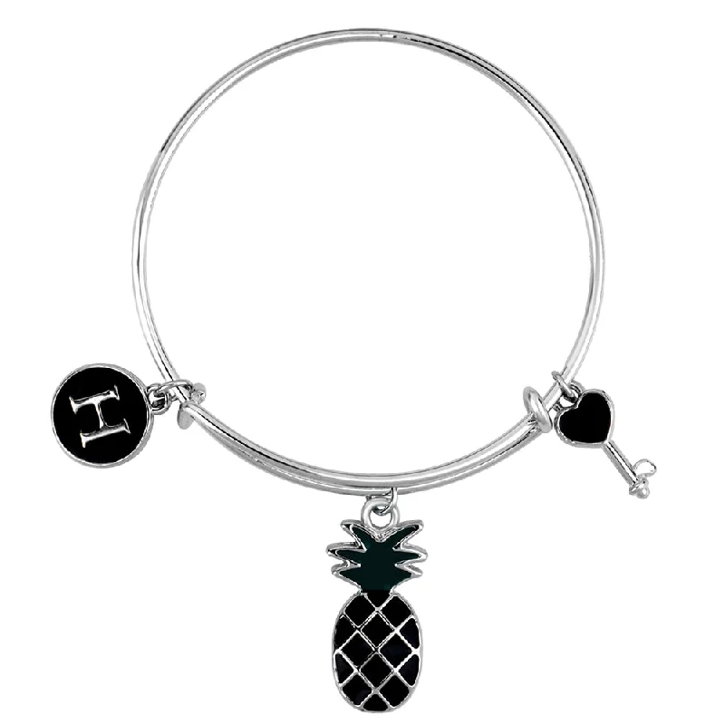 Mahi H Letter Pineapple & Lock Shaped Rhodium Plated Enamel Work Charms Kids Bracelets for Kids (BRK1100969R)