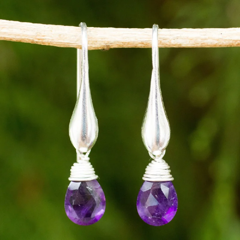 Handmade Sterling Silver 'Sophisticated Purple' Amethyst Earrings (Thailand)