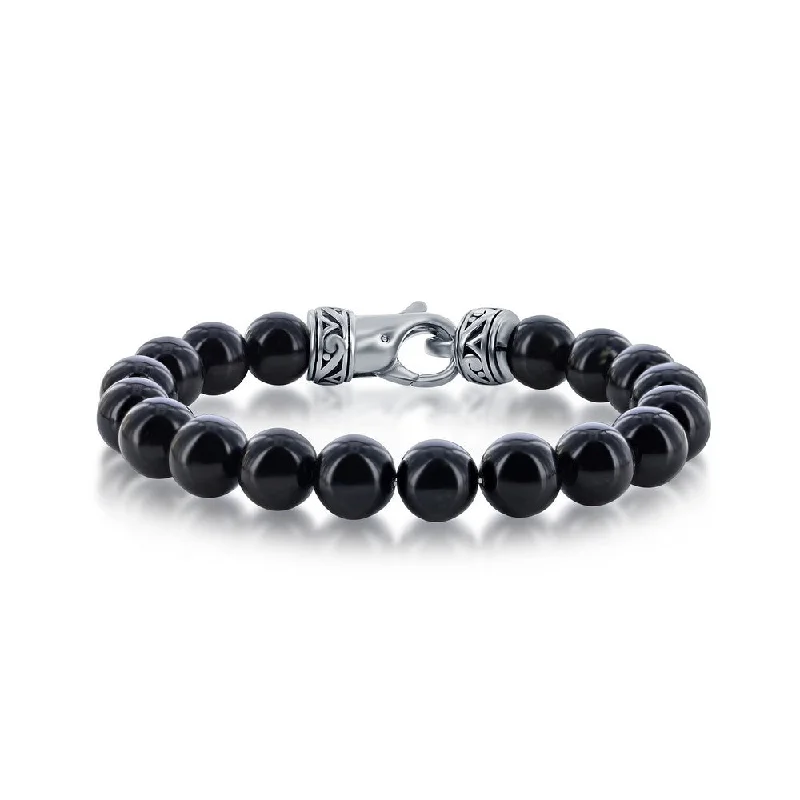 Stainless Steel 10mm Onyx Bead Bracelet, 8.5" (98218)