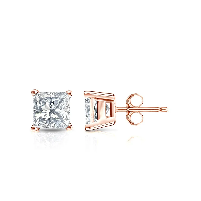 Auriya 14k Gold 3/4ctw Princess-cut Diamond Stud Earrings (I-J, SI2-SI3)