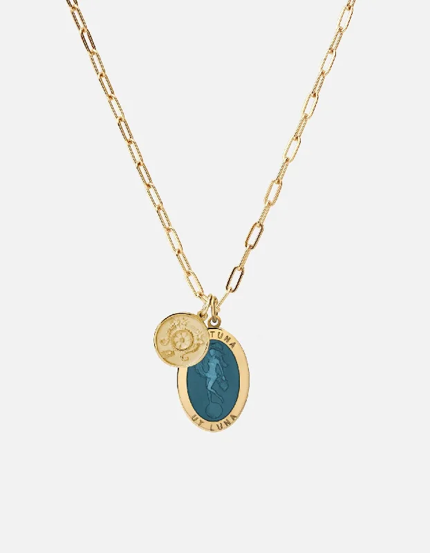 Fortuna Cable Chain Necklace, Gold Vermeil/Blue