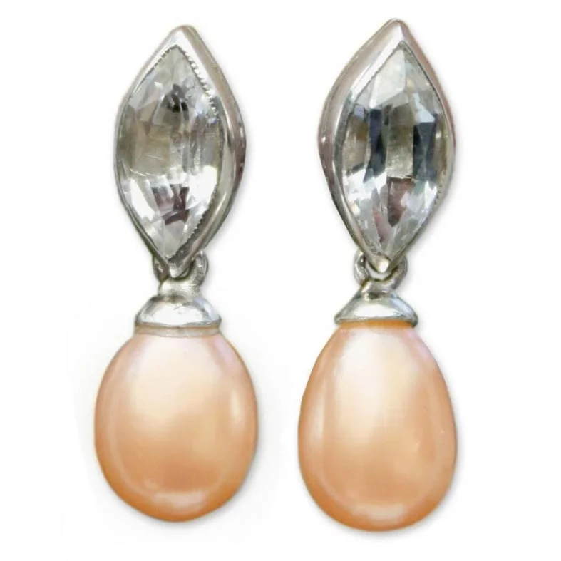 Handmade Silver 'Marquise' Pearl Topaz Dangle Earrings (10 mm) (Thailand)