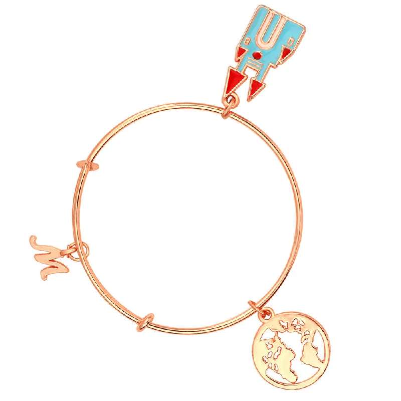 Mahi M Letter & House and  World Map Shaped Rose Gold Plated Charm Bracelet for Girls (BRK1100840Z)