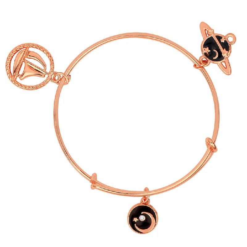 Mahi Ship Moon & Planet Shaped Rose Gold Plated Enamel Work Charms Bracelet for Kids (BRK1100857Z)