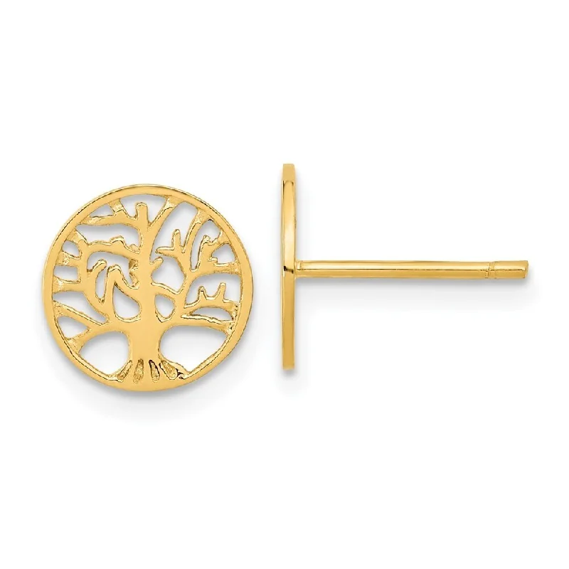 Diamond2Deal 14k Yellow Gold Round Tree Post Stud Earrings (L-10mm, W-10mm)