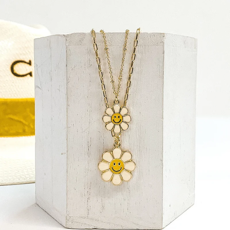 Flower Child Gold Tone Double Stranded Necklace in Ivory