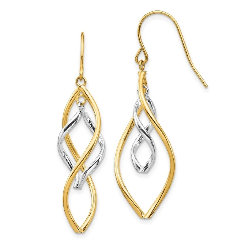 Diamond2Deal 14k Two-tone Gold Fancy Twisted Dangle Earrings (L-44.19mm, W-13mm)