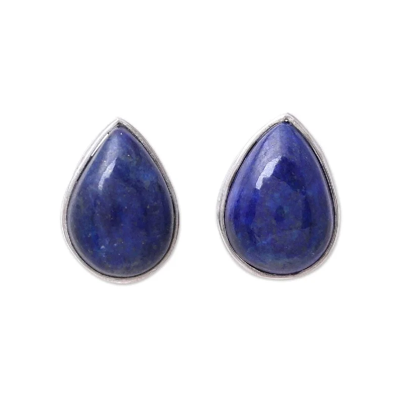 NOVICA Mystic Tears, Lapis lazuli button earrings - 0.6*0.4