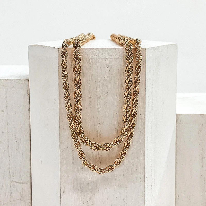 Layered Rope Chain Necklace Set in Gold Tone