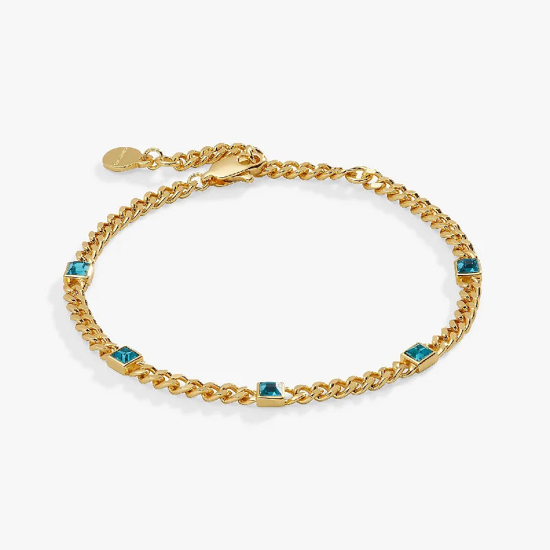 December Birthstone Blue Zircon Curb Chain Bracelet