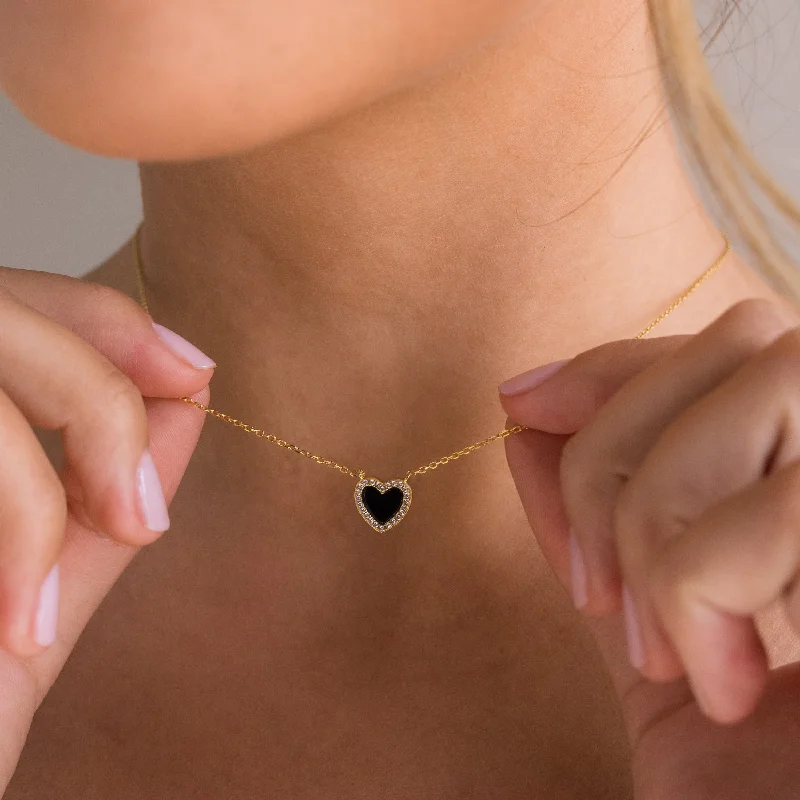 Pave Onyx Heart Necklace