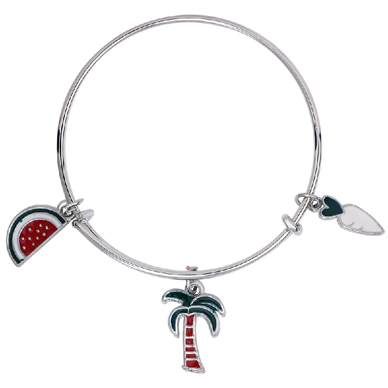 Mahi Coconut Tree, Raddish & Watermelon Shaped Enamel Work Charm Bracelet with Rhodium Plated for Kids (BRK1100877R)